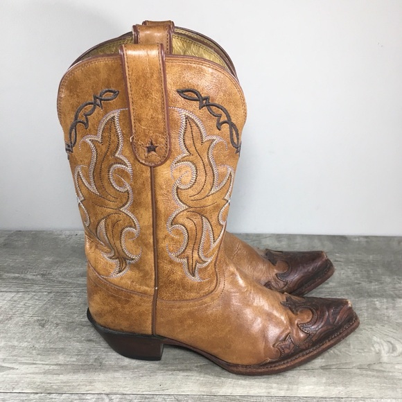 Tony Lama Womens VF6003 Vaquero Western Tan Santa Fe Leather Wingtips Boots 7 B - Picture 1 of 12